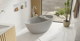 Badeloft BW-05-L-GRY matte grey freestanding bathtub, lifestyle view 6