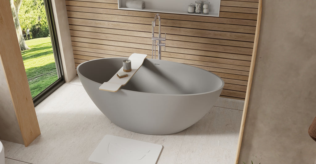 Badeloft BW-05-L-GRY matte grey freestanding bathtub, lifestyle view 3