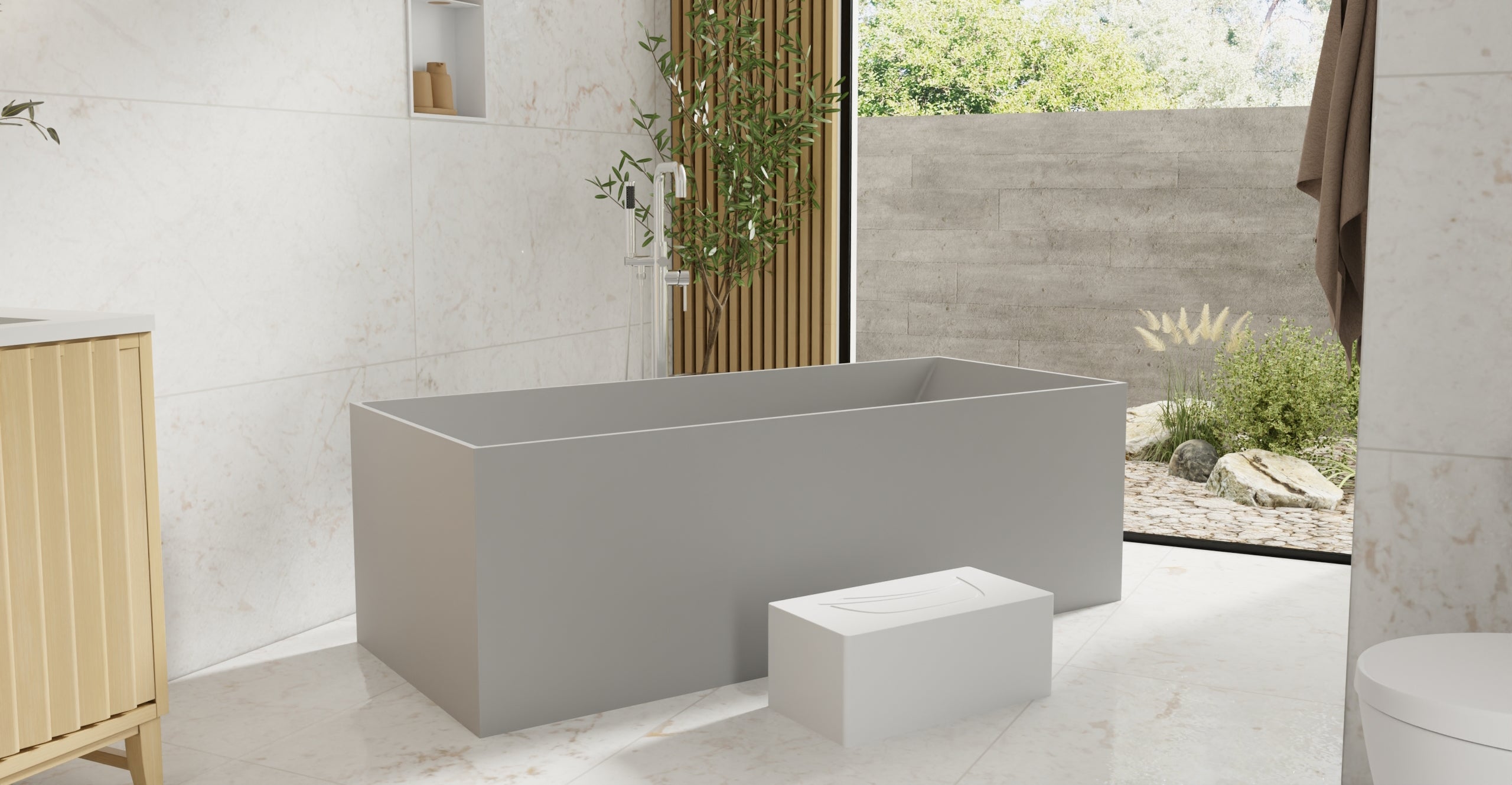 Badeloft BW-07-GRY matte grey freestanding bathtub, lifestyle view 5