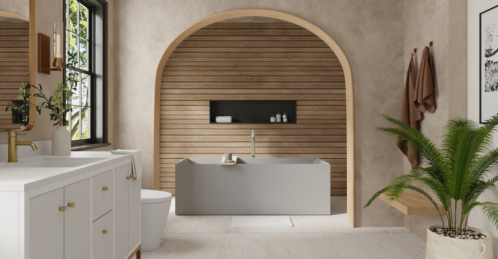 Badeloft BW-07-GRY matte grey freestanding bathtub, lifestyle view