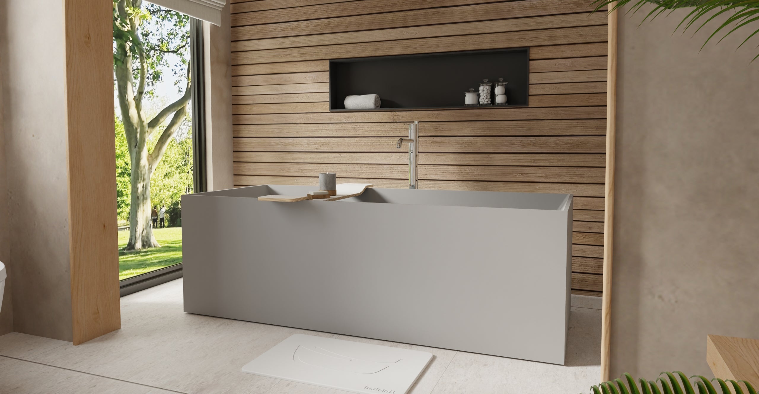Badeloft BW-07-GRY matte grey freestanding bathtub, lifestyle view 2