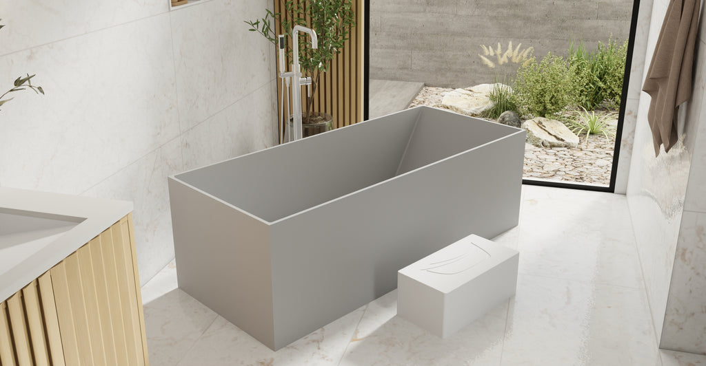 Badeloft BW-07-GRY matte grey freestanding bathtub, lifestyle view 6