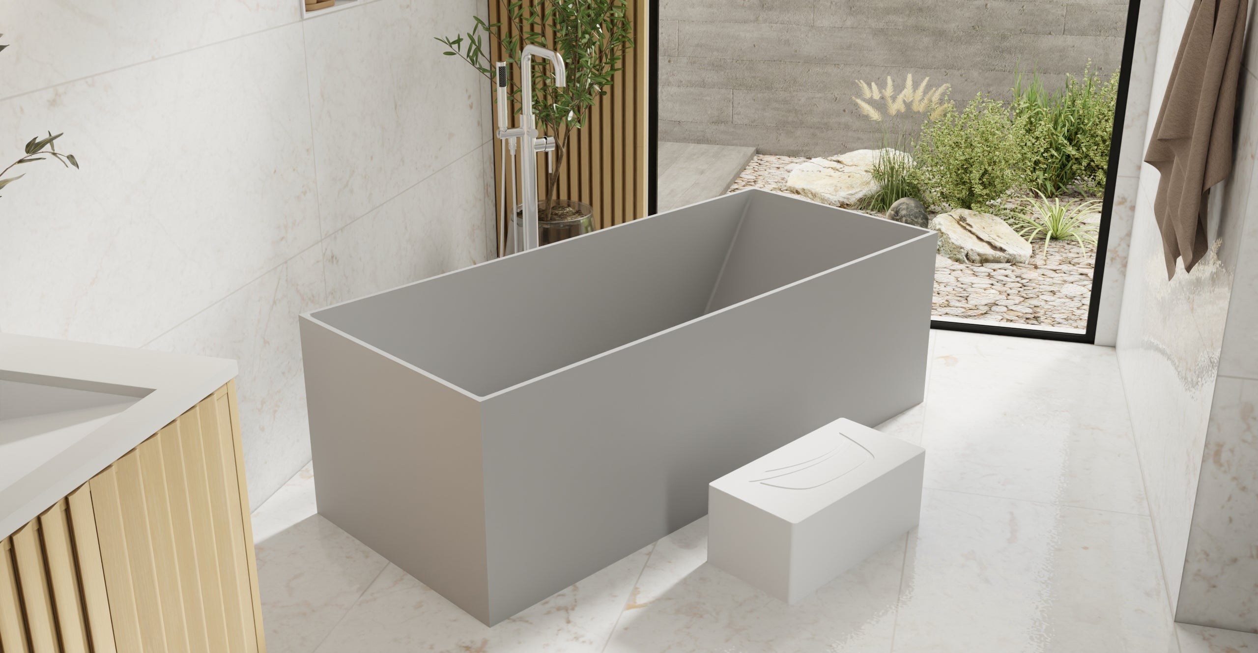 Badeloft BW-07-GRY matte grey freestanding bathtub, lifestyle view 6