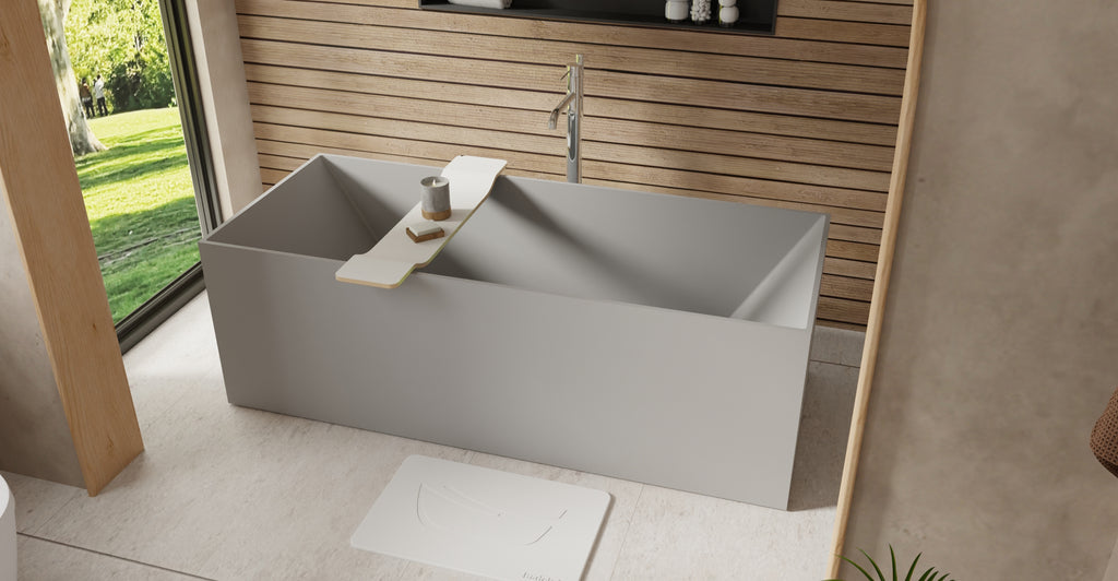 Badeloft BW-07-GRY matte grey freestanding bathtub, lifestyle view 3