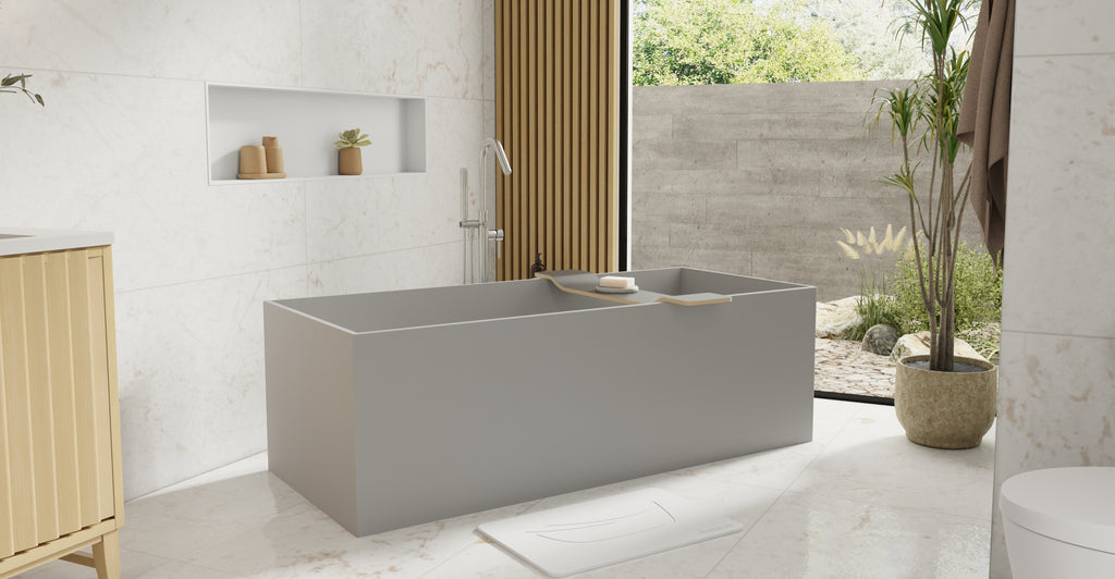 Badeloft BW-06-XL-GRY matte grey freestanding bathtub, lifestyle view 5