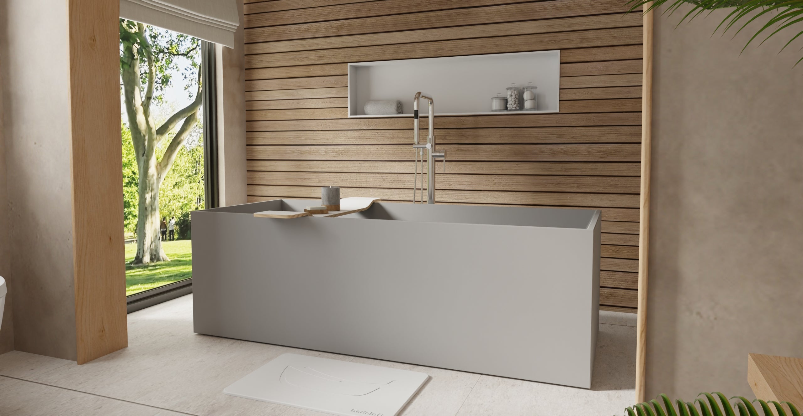 Badeloft BW-06-XL-GRY matte grey freestanding bathtub, lifestyle view 2