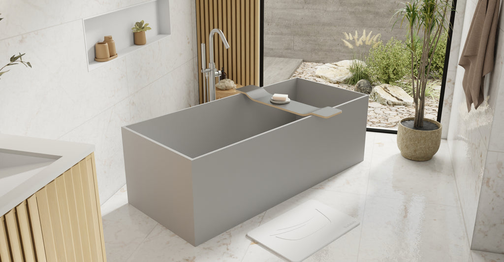 Badeloft BW-06-XL-GRY matte grey freestanding bathtub, lifestyle view 6