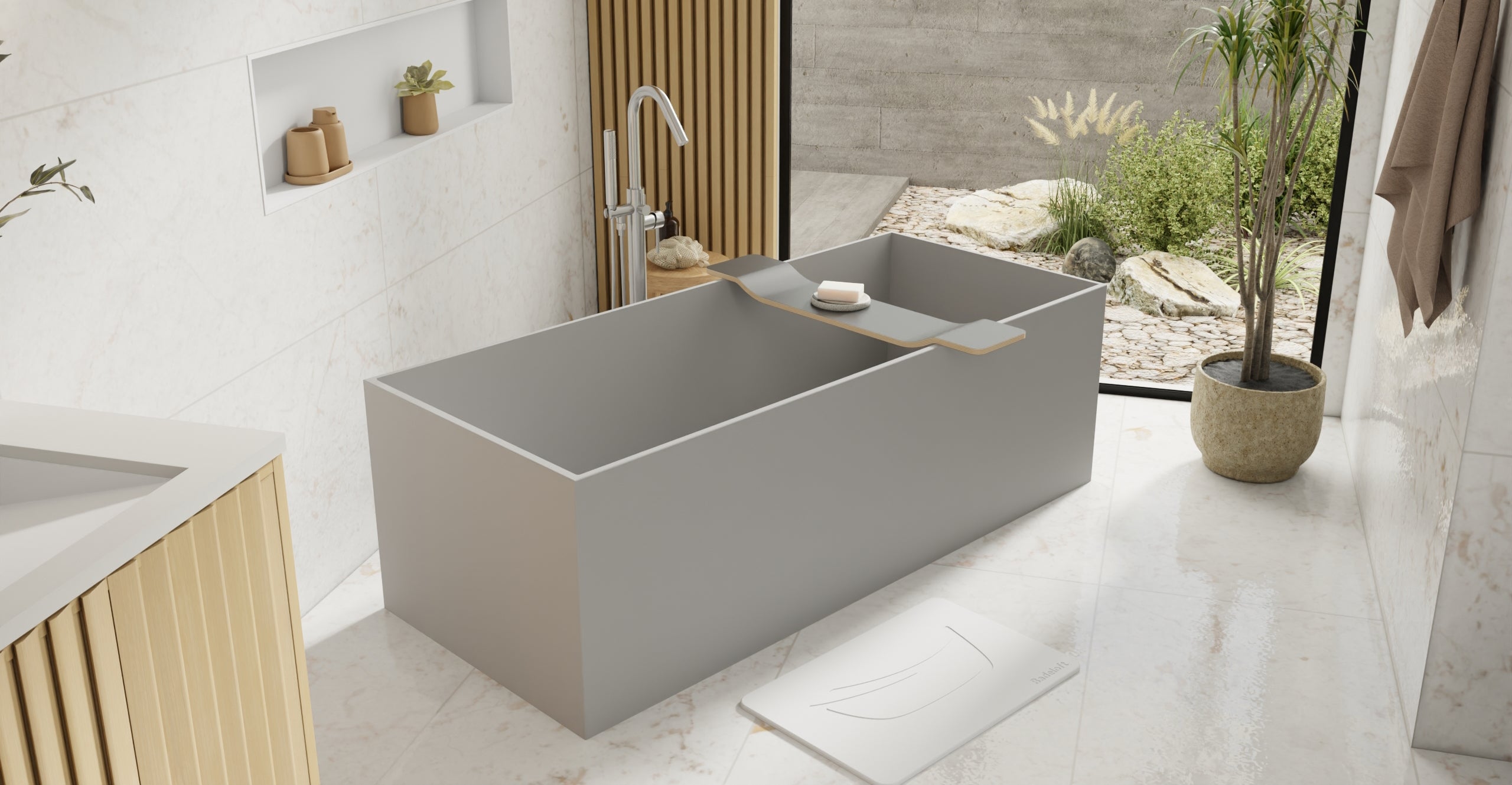 Badeloft BW-06-XL-GRY matte grey freestanding bathtub, lifestyle view 6