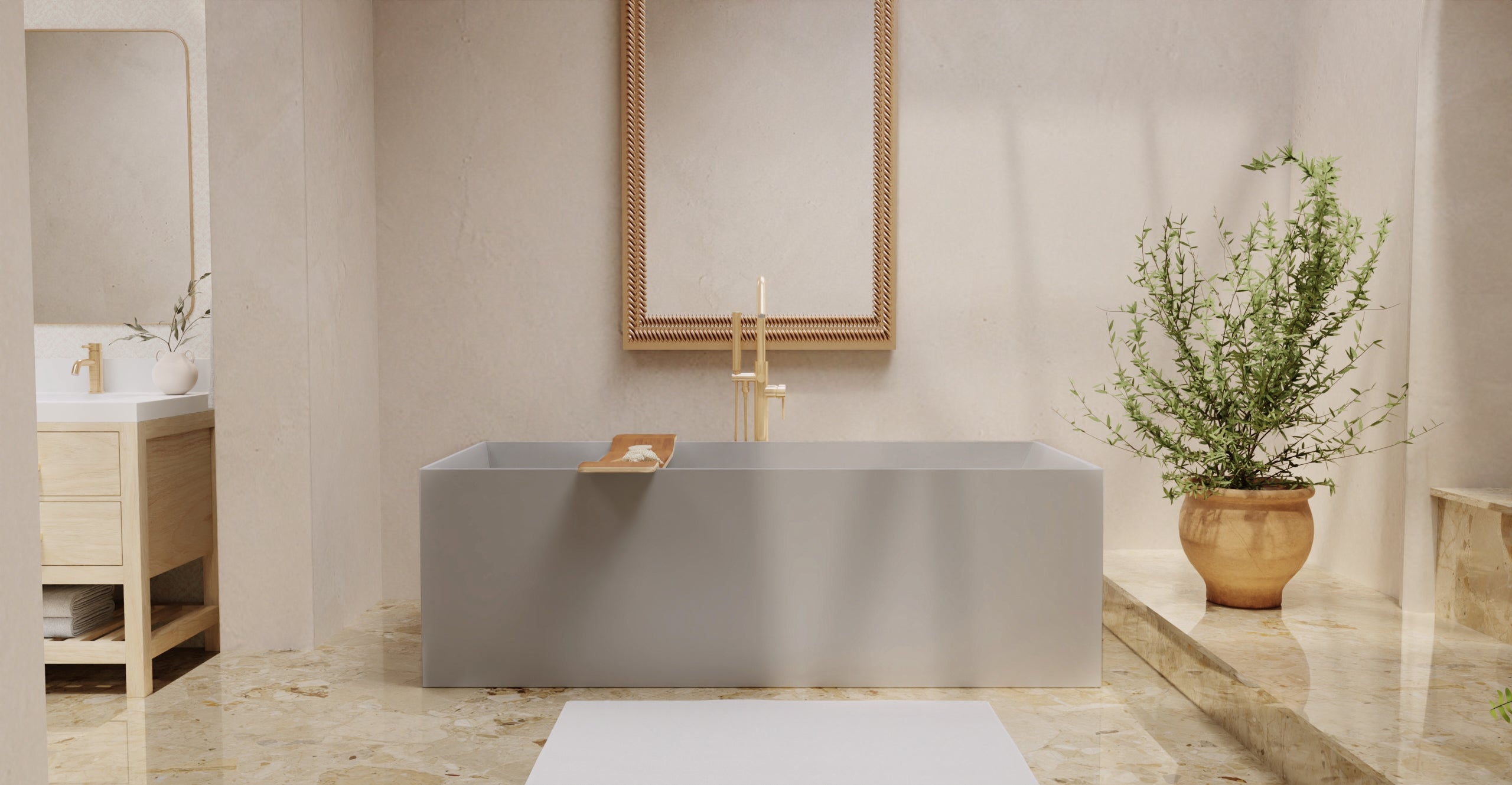Badeloft BW-06-XL-GRY matte grey freestanding bathtub, lifestyle view 7