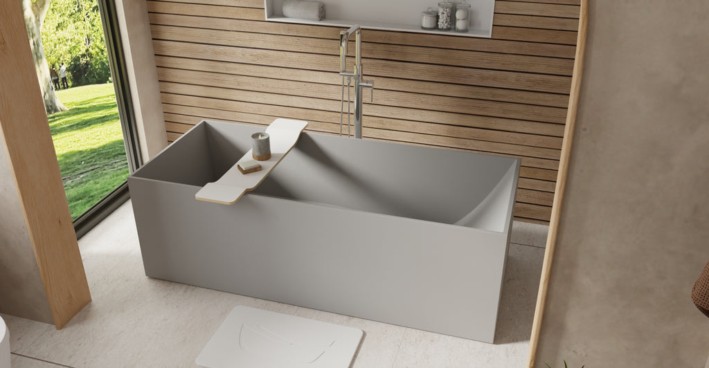 Badeloft BW-06-XL-GRY matte grey freestanding bathtub, lifestyle view 3