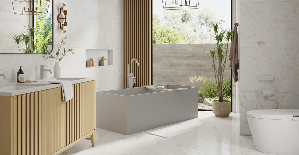 Badeloft BW-06-XL-GRY matte grey freestanding bathtub, lifestyle view 4