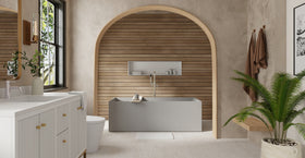 Badeloft BW-06-XL-GRY matte grey freestanding bathtub, lifestyle view