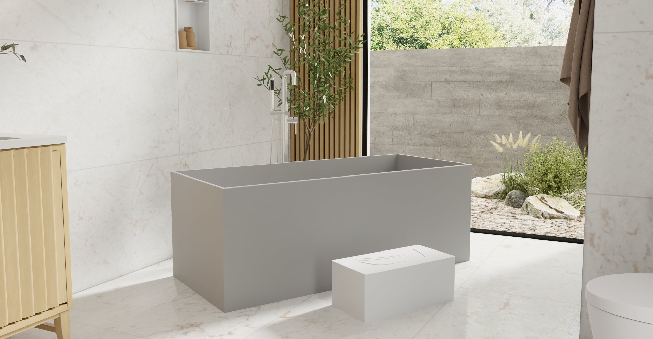 Badeloft BW-06-L-GRY matte grey freestanding bathtub, lifestyle view 5