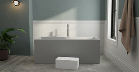 Badeloft BW-06-L-GRY matte grey freestanding bathtub, lifestyle view 7