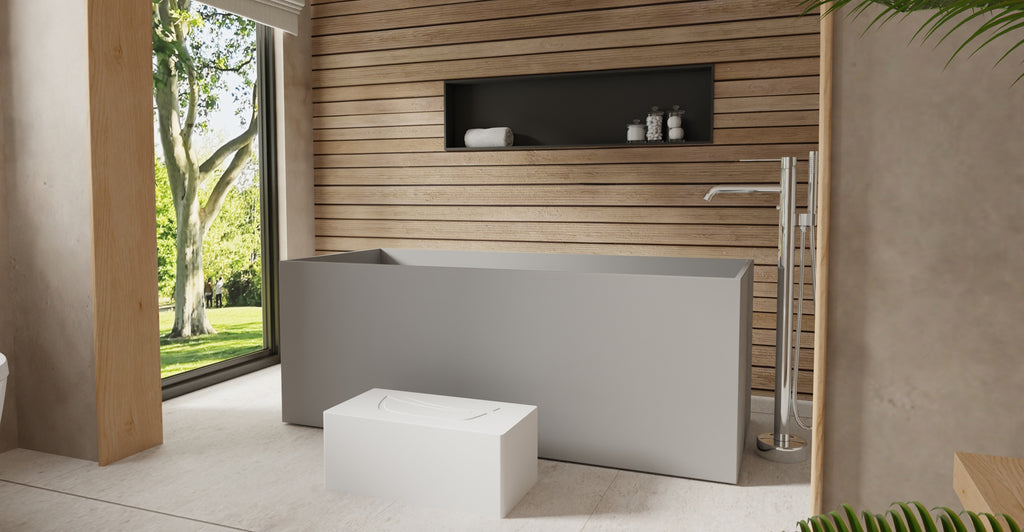 Badeloft BW-06-L-GRY matte grey freestanding bathtub, lifestyle view 2
