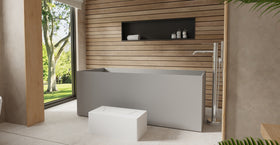 Badeloft BW-06-L-GRY matte grey freestanding bathtub, lifestyle view 2