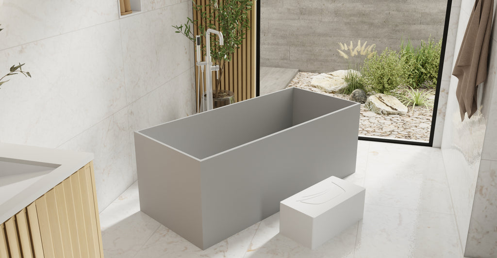 Badeloft BW-06-L-GRY matte grey freestanding bathtub, lifestyle view 6