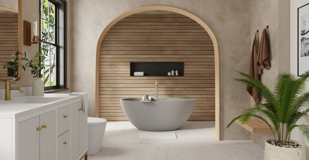 Badeloft BW-04-L-GRY matte grey freestanding bathtub, lifestyle view