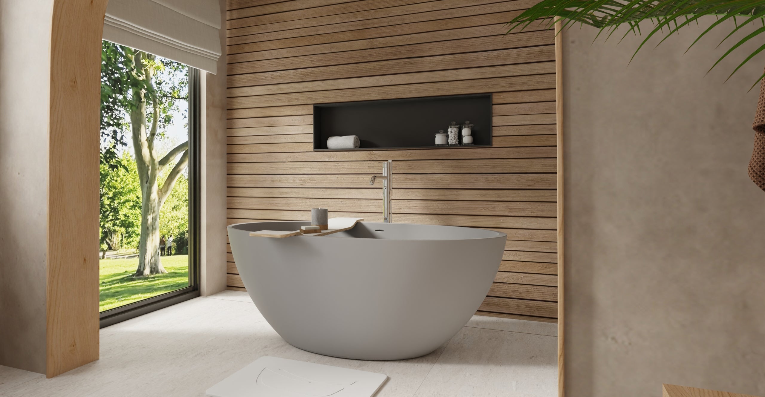 Badeloft BW-04-L-GRY matte grey freestanding bathtub, lifestyle view 2
