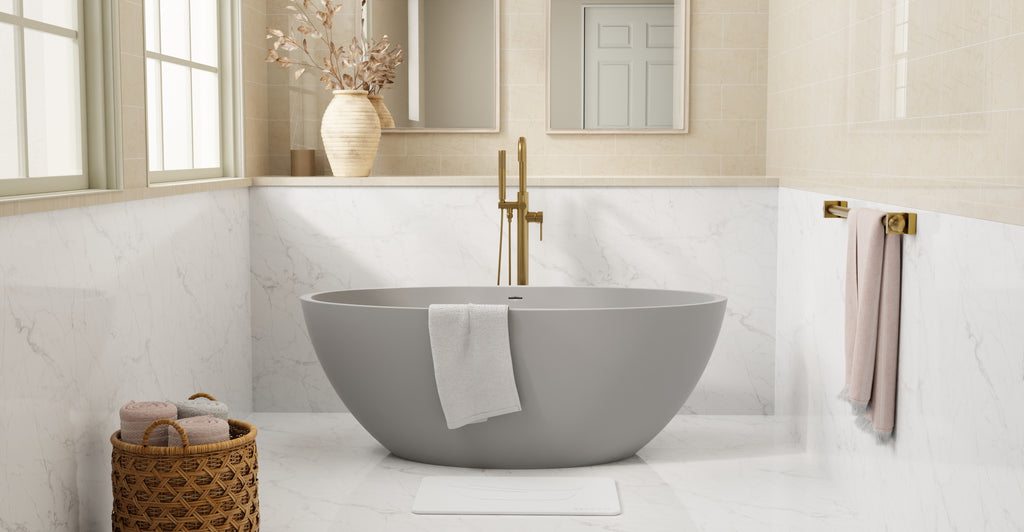 Badeloft BW-04-L-GRY matte grey freestanding bathtub, lifestyle view 7