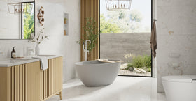 Badeloft BW-04-L-GRY matte grey freestanding bathtub, lifestyle view 4