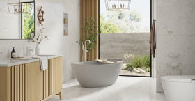 Badeloft BW-03-L-GRY matte grey freestanding bathtub, lifestyle view 4