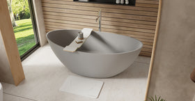Badeloft BW-03-L-GRY matte grey freestanding bathtub, lifestyle view 3