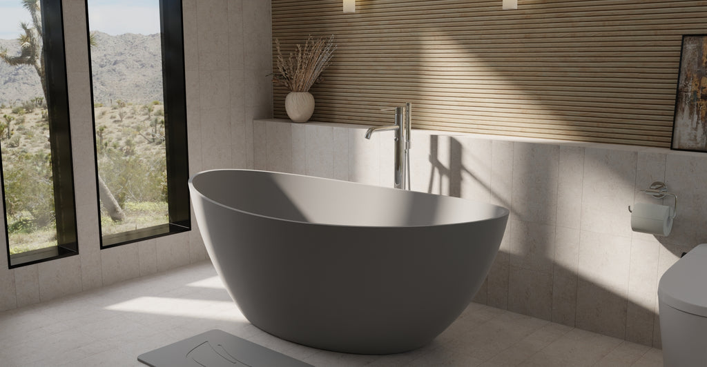 Badeloft BW-03-L-GRY matte grey freestanding bathtub, lifestyle view 7