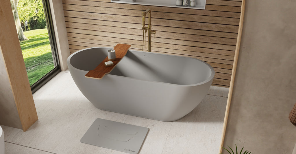 Badeloft BW-02-XL-GRY matte grey freestanding bathtub, lifestyle view 3
