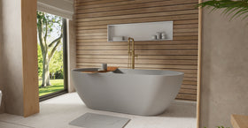Badeloft BW-02-XL-GRY matte grey freestanding bathtub, lifestyle view 2