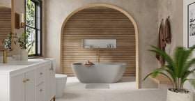 Badeloft BW-02-XL-GRY matte grey freestanding bathtub, lifestyle view