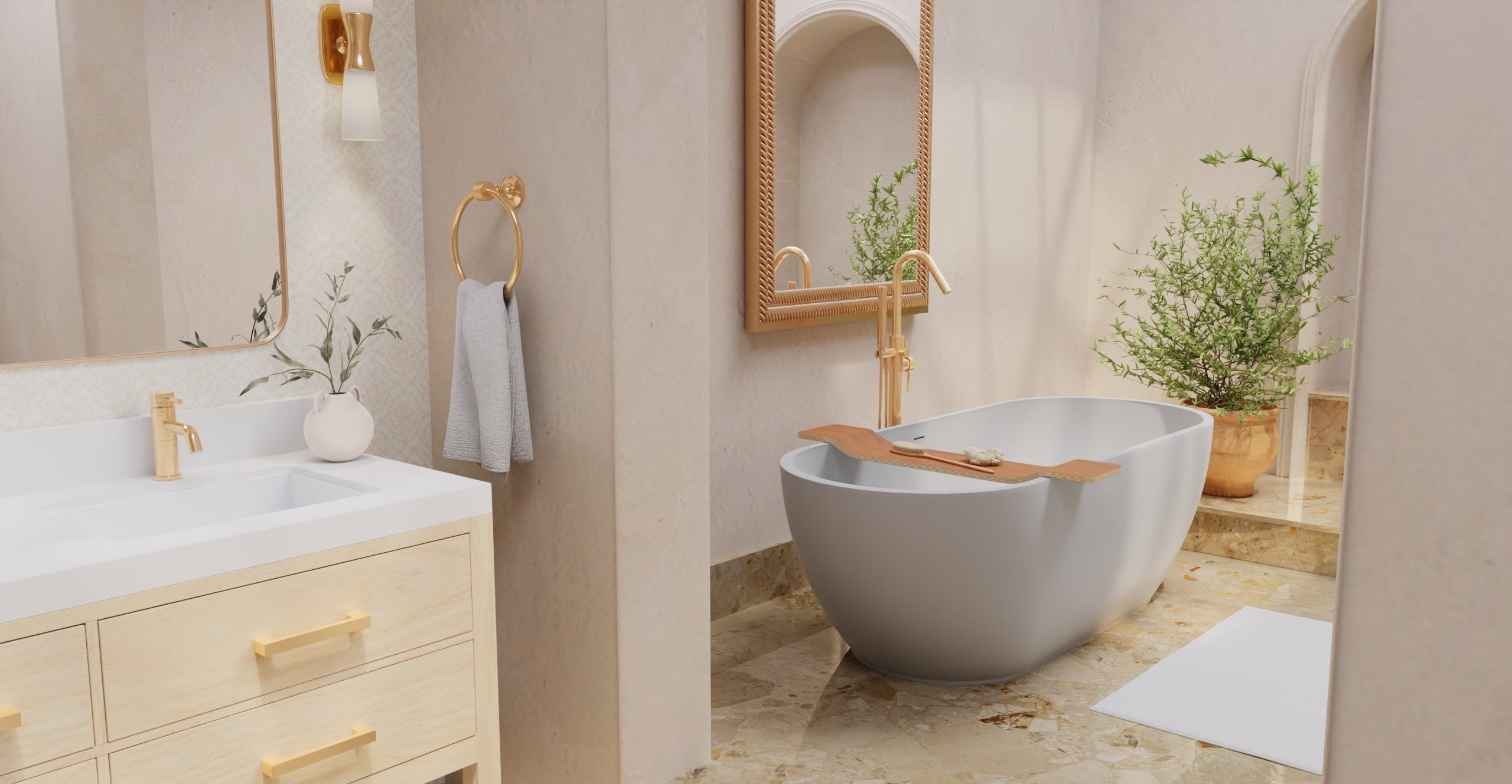 Badeloft BW-02-XL-GRY matte grey freestanding bathtub, lifestyle view 7
