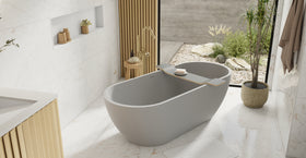 Badeloft BW-02-XL-GRY matte grey freestanding bathtub, lifestyle view 6