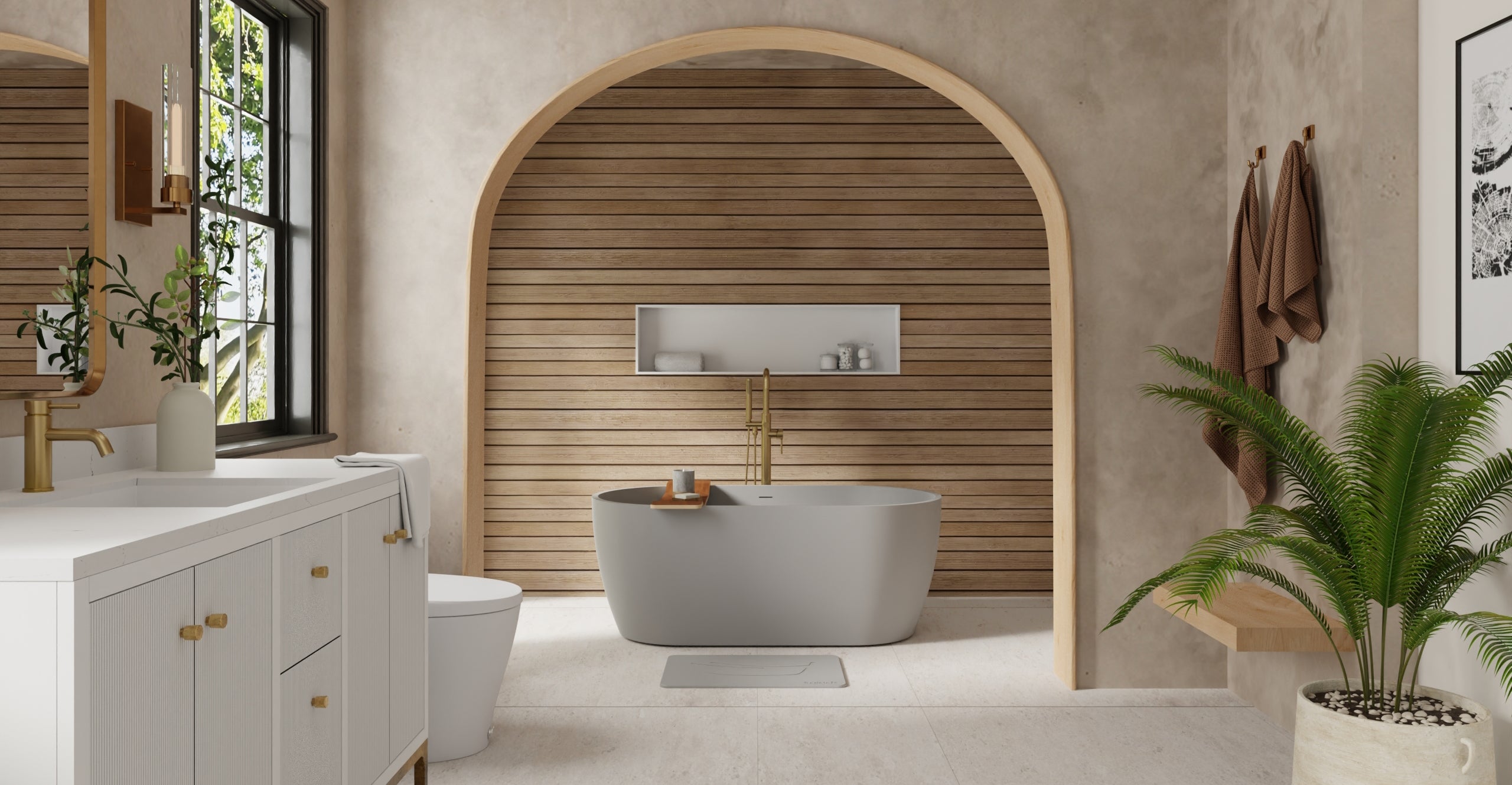 Badeloft BW-02-S-GRY matte grey freestanding bathtub, lifestyle view