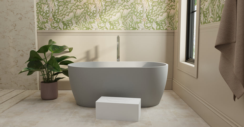 Badeloft BW-02-S-GRY matte grey freestanding bathtub, lifestyle view 7