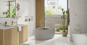 Badeloft BW-02-S-GRY matte grey freestanding bathtub, lifestyle view 4
