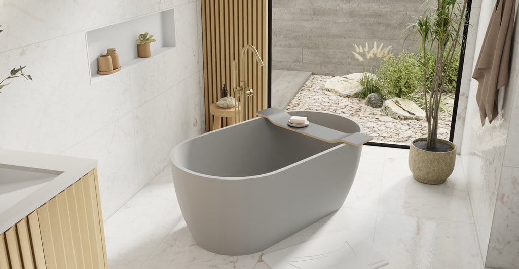 Badeloft BW-02-S-GRY matte grey freestanding bathtub, lifestyle view 6