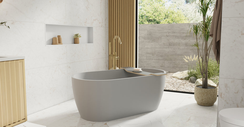 Badeloft BW-02-S-GRY matte grey freestanding bathtub, lifestyle view 5