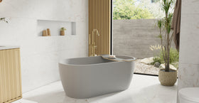 Badeloft BW-02-S-GRY matte grey freestanding bathtub, lifestyle view 5
