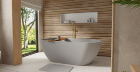 Badeloft BW-02-M-GRY matte grey freestanding bathtub, lifestyle view 2
