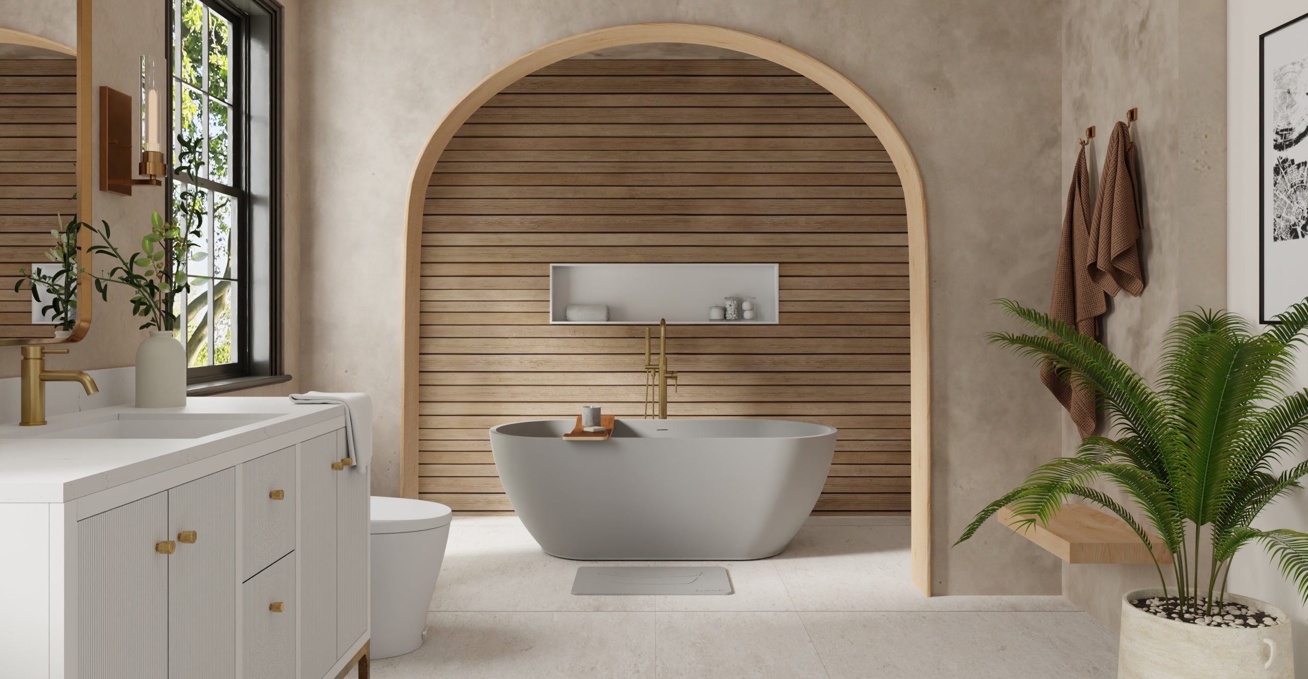 Badeloft BW-02-M-GRY matte grey freestanding bathtub, lifestyle view