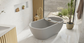 Badeloft BW-02-M-GRY matte grey freestanding bathtub, lifestyle view 6