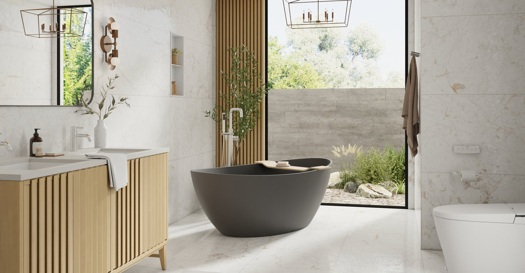 Badeloft BW-03-L-BLK matte black freestanding bathtub, lifestyle view 4