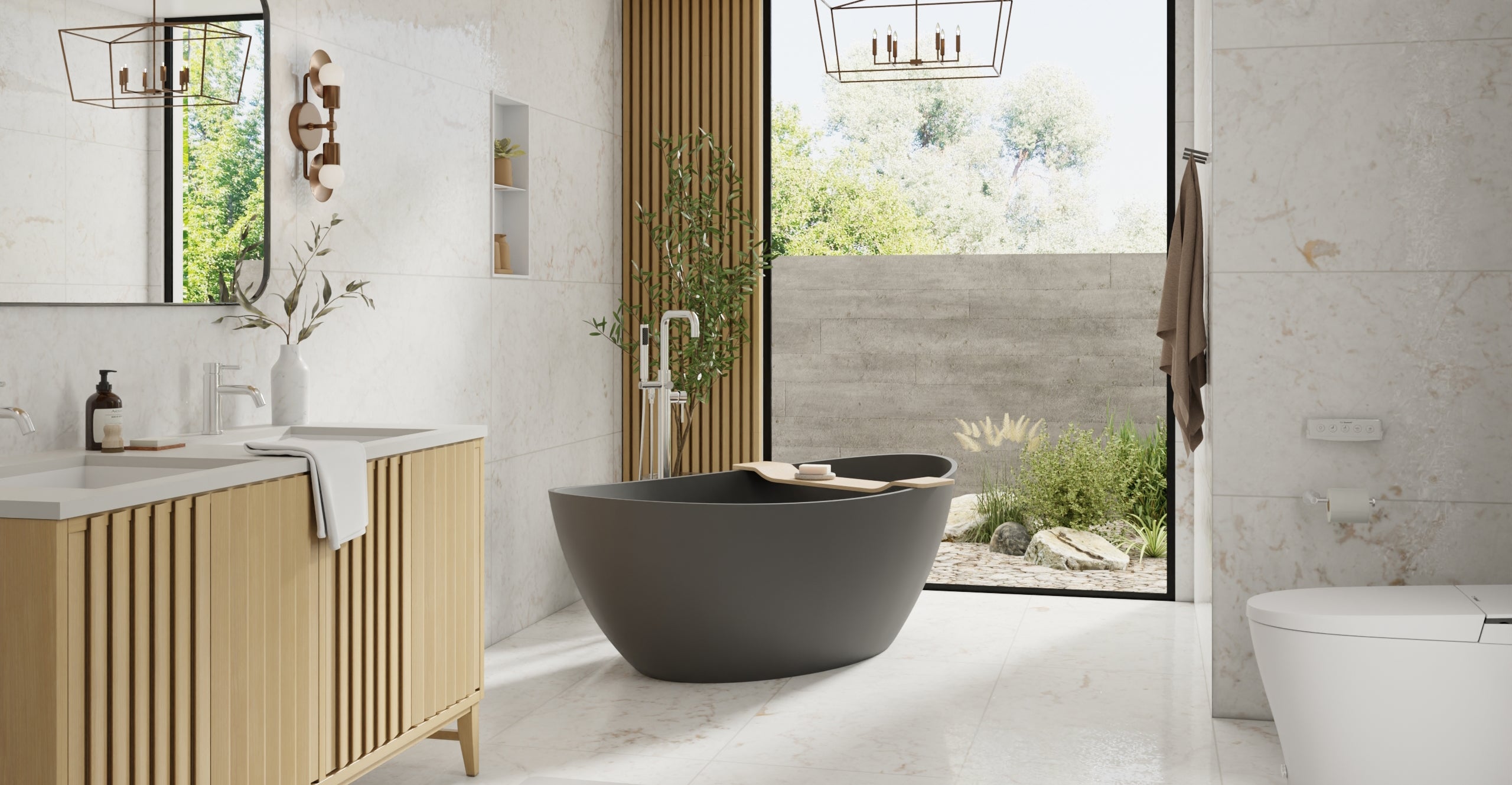 Badeloft BW-03-L-BLK matte black freestanding bathtub, lifestyle view 4