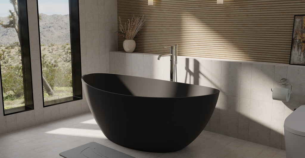 Badeloft BW-03-L-BLK matte black freestanding bathtub, lifestyle view 7