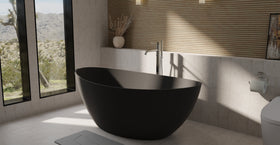 Badeloft BW-03-L-BLK matte black freestanding bathtub, lifestyle view 7