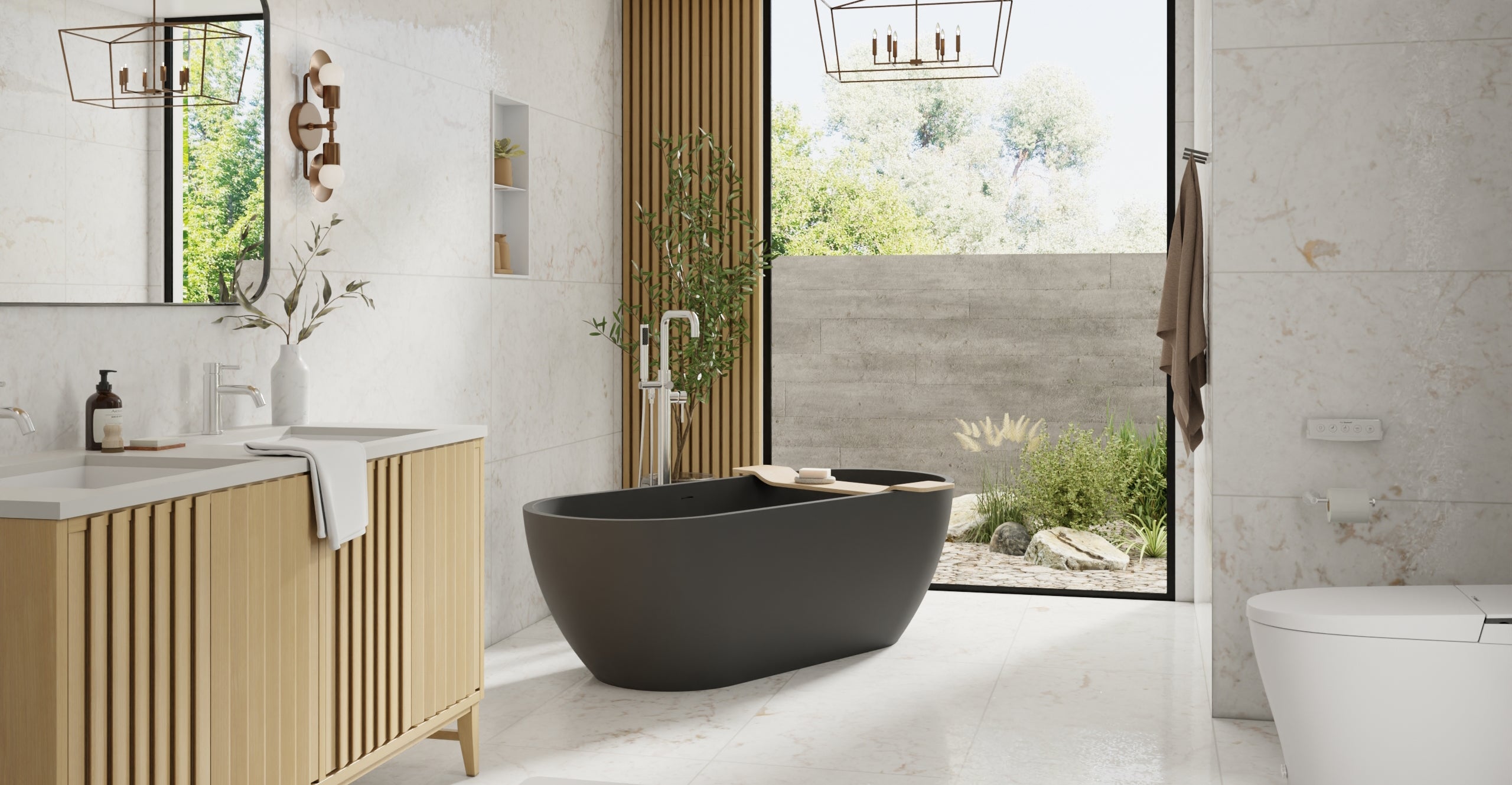 Badeloft BW-02-L-BLK matte black freestanding bathtub, lifestyle view 4