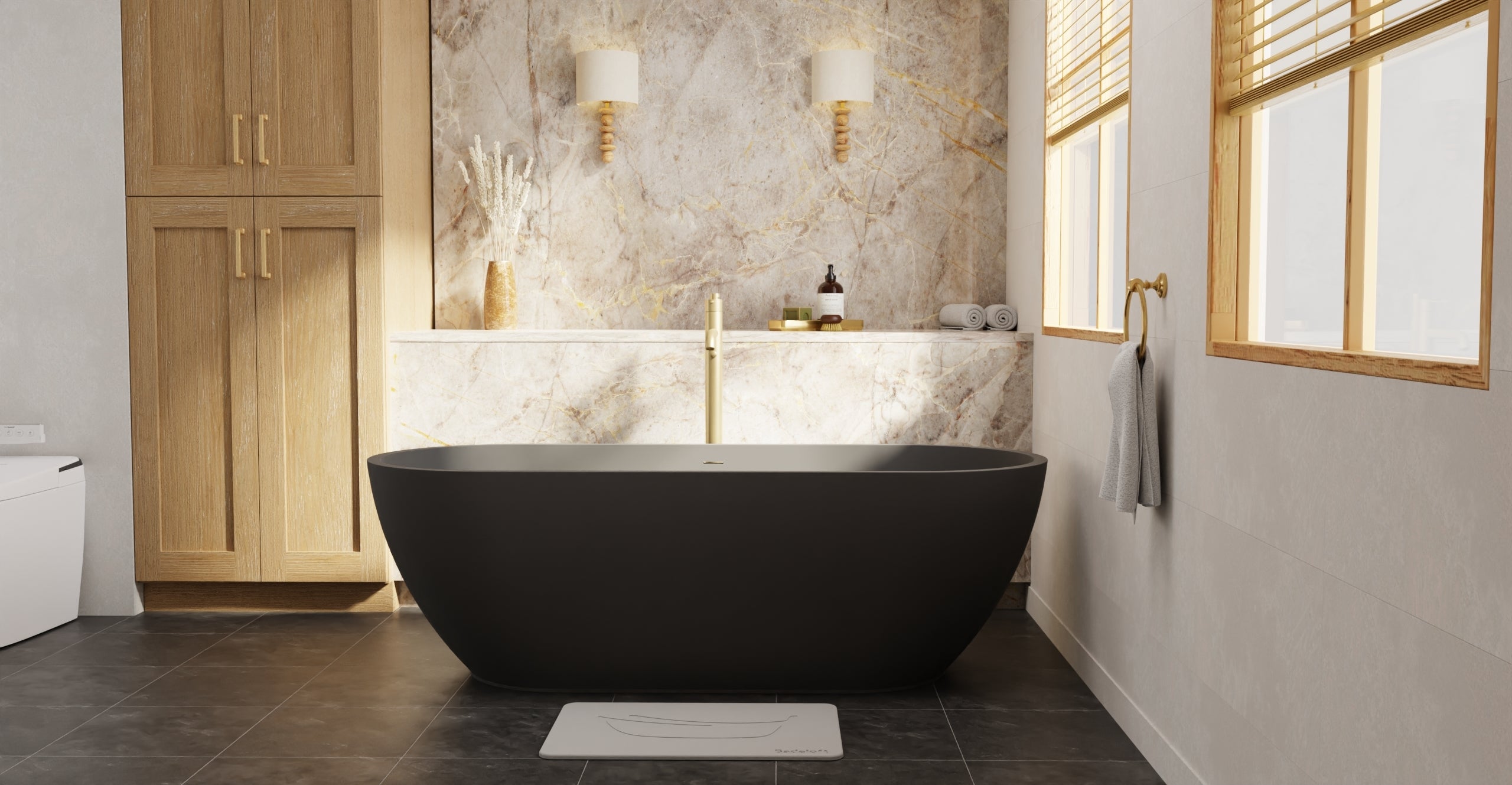 Badeloft BW-02-L-BLK matte black freestanding bathtub, lifestyle view 7