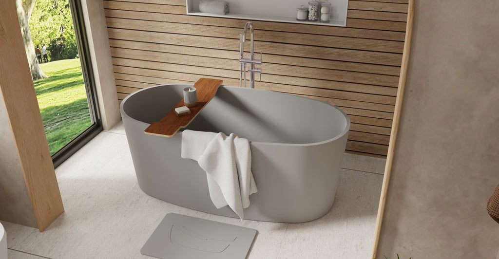 Badeloft BW-08-GRY matte grey freestanding bathtub, lifestyle view 3