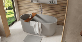 Badeloft BW-08-GRY matte grey freestanding bathtub, lifestyle view 3